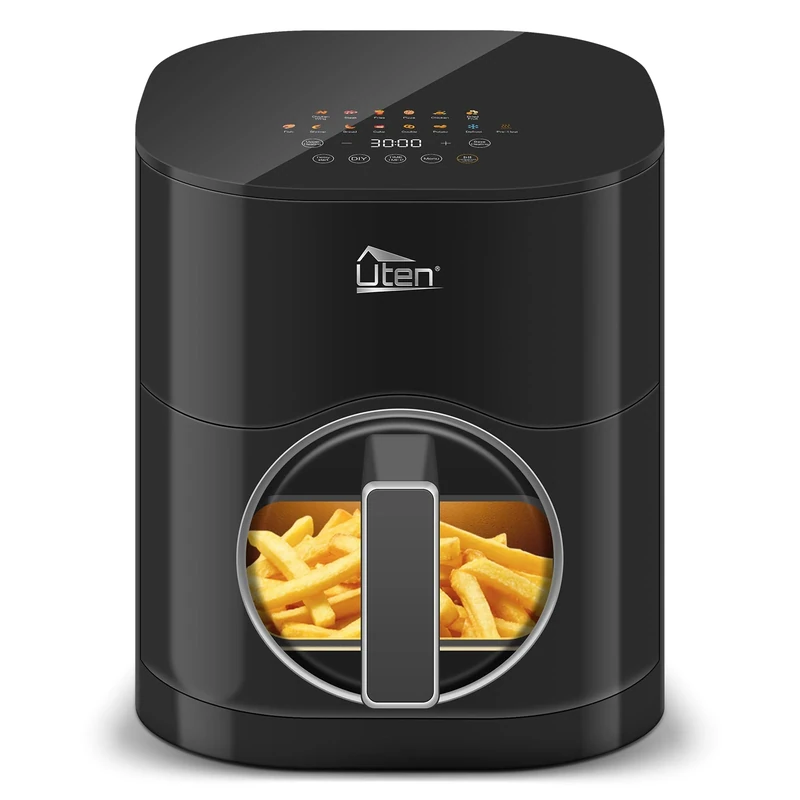 Uten Dual Blaze Air Fryer 5.5L Visual Window, Color Screen, 14 Pre Menus, Delayed Start, Stainless Oil Net, 2 Fast Heaters Independently Controllable, No Flip Food, Oil Free, Enery Save, Fast Cooking