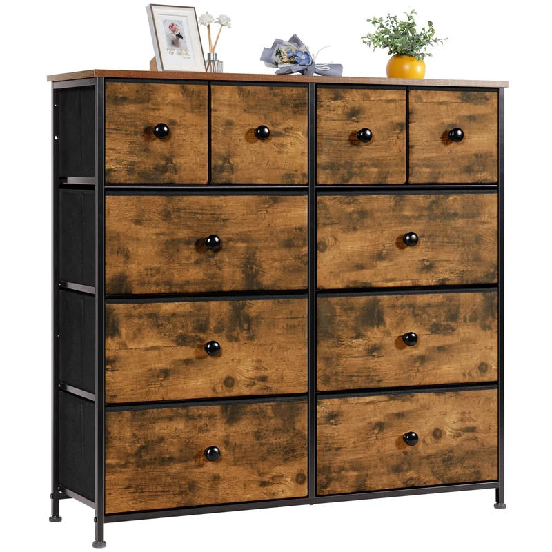LYNCOHOME Chest of Drawers with Fabric Drawers, Sideboard with 10 Fabric Drawers, Drawer Cabinet, Organiser Furniture for Kitchen, Office, Hallway, TV Cabinet with Drawers - Image 1