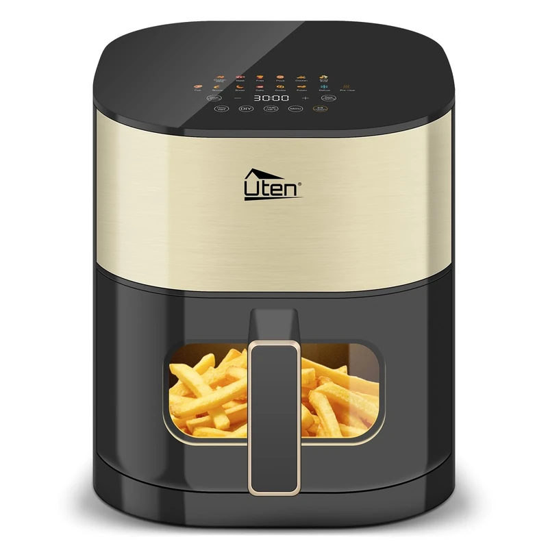 Uten Dual Blaze Air Fryer 5.5L Visual Window, Color Screen, 14 Pre Menus, Delayed Start, Stainless Oil Net, 2 Fast Heaters Independently Controllable, No Flip Food, Oil Free, Enery Save, Fast Cooking
