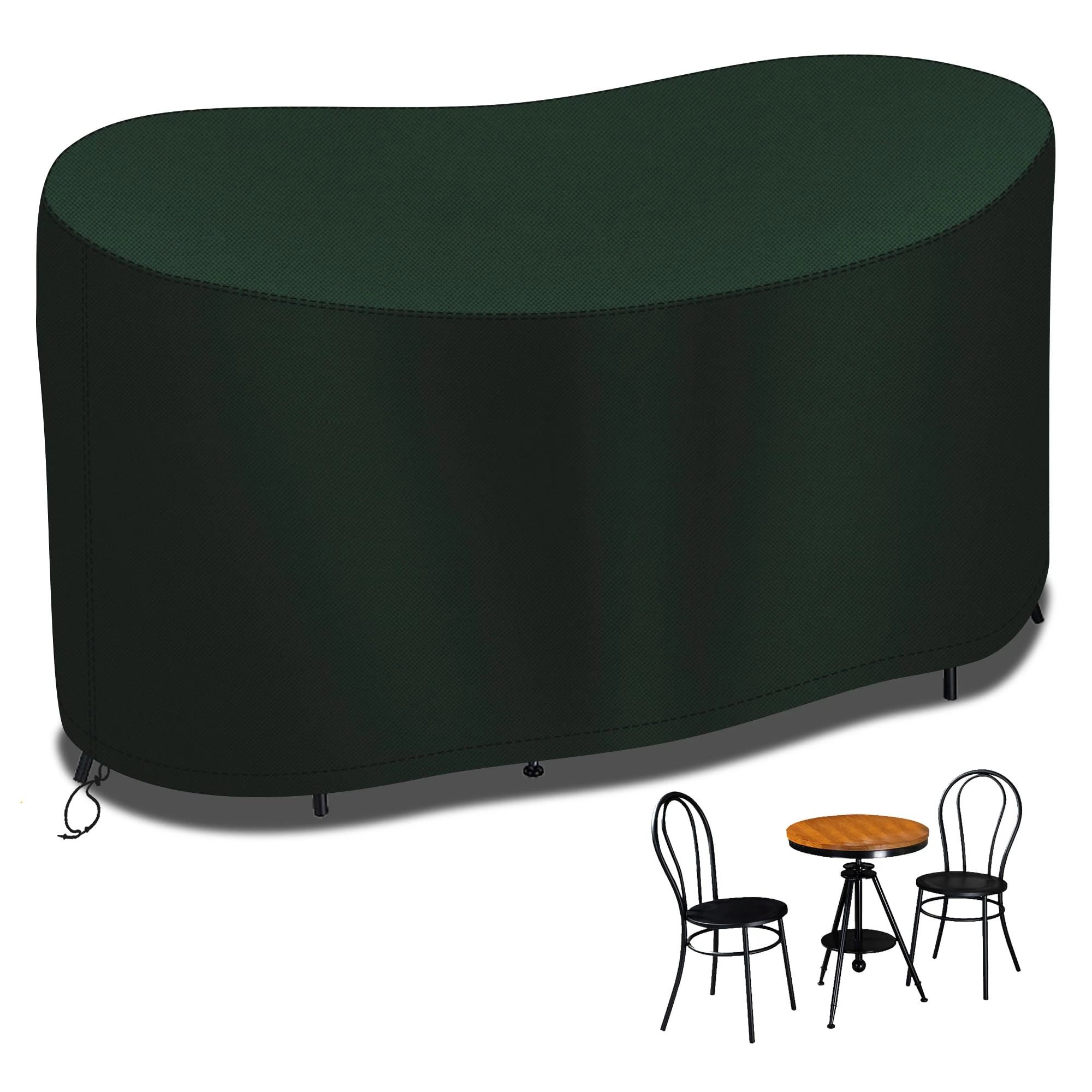 RICHIE Small Bistro Set Cover, 146 * 70 * 80cm Waterproof Outdoor Garden Patio Furniture Set Cover, 600D Oxford Fabric Outdoor Bistro Table Cover, Windproof Anti-UV Patio Table Set Cover-Green