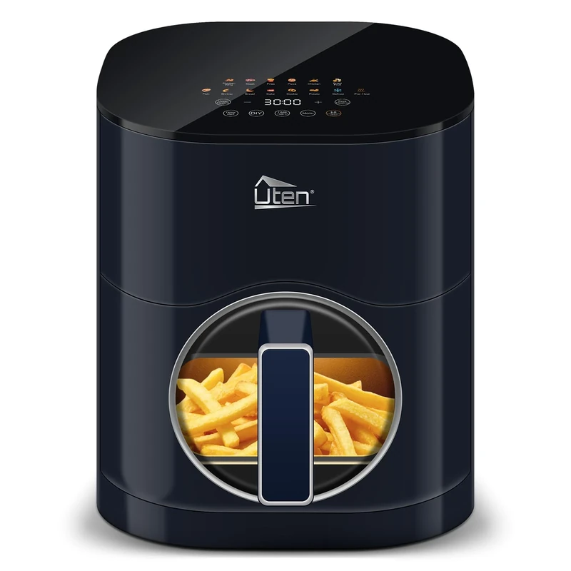 Uten Dual Blaze Air Fryer 5.5L Visual Window, Color Screen, 14 Pre Menus, Delayed Start, Stainless Oil Net, 2 Fast Heaters Independently Controllable, No Flip Food, Oil Free, Enery Save, Fast Cooking