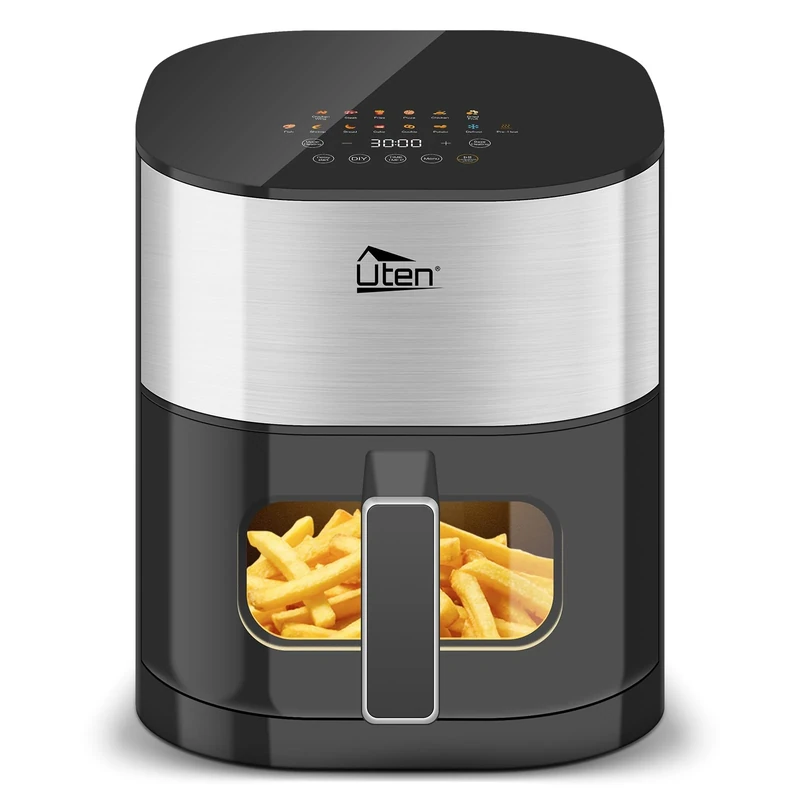 Uten Dual Blaze Air Fryer 5.5L Visual Window, Color Screen, 14 Pre Menus, Delayed Start, Stainless Oil Net, 2 Fast Heaters Independently Controllable, No Flip Food, Oil Free, Enery Save, Fast Cooking