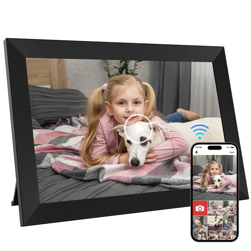 GGUA 10.1 Inch WiFi Digital Photo Frame Built in 64GB Memory, 1280x800 IPS LCD Touchscreen, Auto-Rotate and Audio, Quick and Easy Share Photos or Videos via the Frameo App, the Best Choice for Gifting