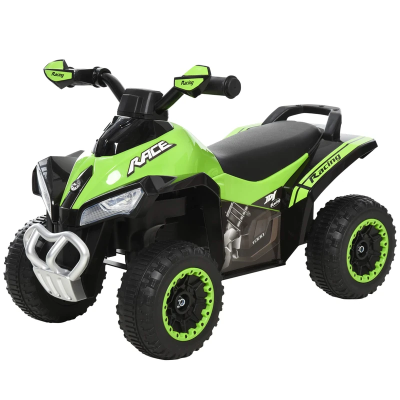 HOMCOM Children's Ride-On without Quad Motor 18-36 Months Dim. 67L x 38W x 44H cm Light and Sound Effects Green Black No Electric