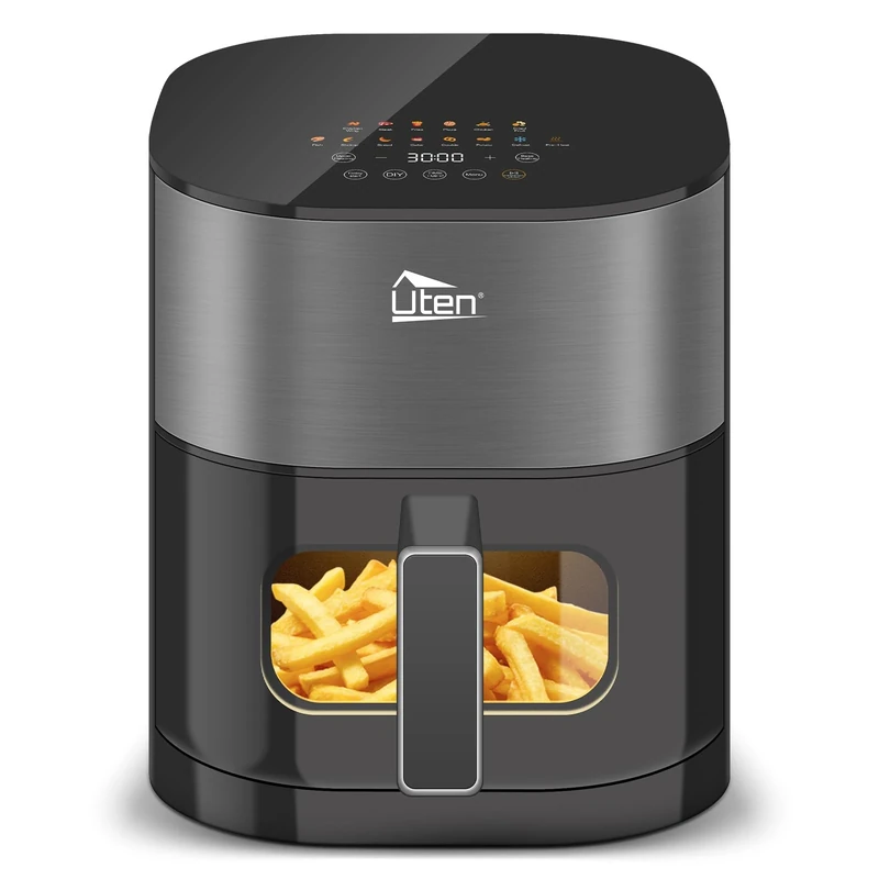 Uten Dual Blaze Air Fryer 5.5L Visual Window, Color Screen, 14 Pre Menus, Delayed Start, Stainless Oil Net, 2 Fast Heaters Independently Controllable, No Flip Food, Oil Free, Enery Save, Fast Cooking