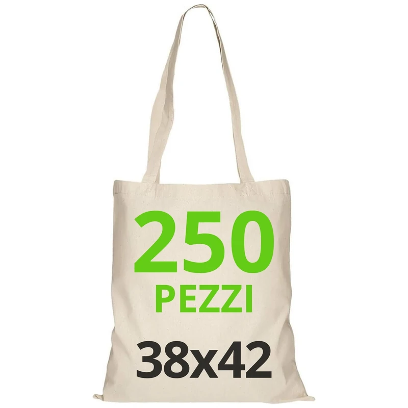 URBAN 5884 Cotton Bag 38 x 42 cm, Pack of Blank Bags (10/25/50/100/250 Pieces), Long Straps, Reusable Shopping Bag for Printing or Painting, 38 x 42 cm, Natural, Pack of 250, natural, 250 Stück,