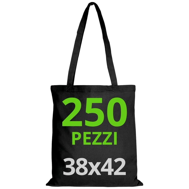 URBAN 5884 Cotton Bag 38 x 42 cm, Pack of Blank Bags (10/25/50/100/250 Pieces), Long Straps, Reusable Shopping Bag for Printing or Painting, 38 x 42 cm, Black, Pack of 250, black, 250 Stück, reusable