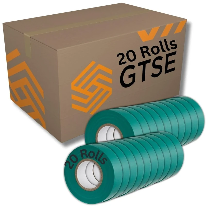 GTSE Green Electrical Tape, 19mm x 20m, 20 Rolls of Strong Self-Adhesive PVC Insulation Tape for Insulating, Repairing and Protecting Electrical Wires