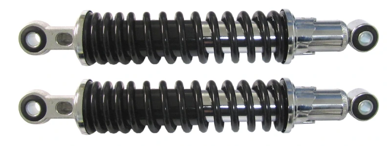 Motorcycle shock absorbers in black and chrome, 300mm Pin+Pin, up to 175cc, universal fit