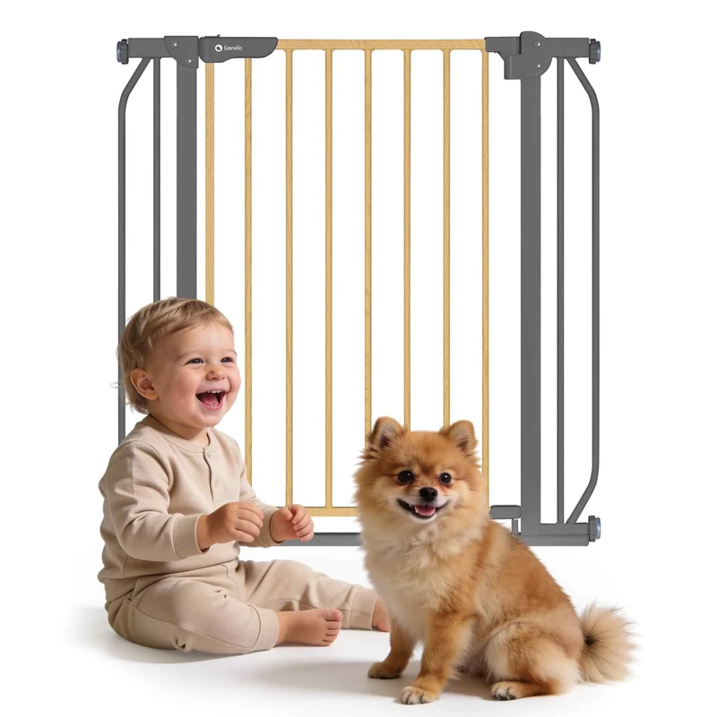 LIONELO Truus SLIM Safety Gate Two-Way opening Adjustable width 75-105cm drill-free installation with pressure fixing Anti-Trip low threshold Self-locking, Secure Your Toddler's Wanderings