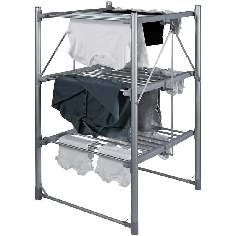 Abode Heated Electric Clothes Dryer 3 Tier Adjustable Clothes Airer Foldable Wings & Protective Cover, Aluminium Drying Rack, Energy Efficient, Garment Dryer for Indoor, AECRD2003