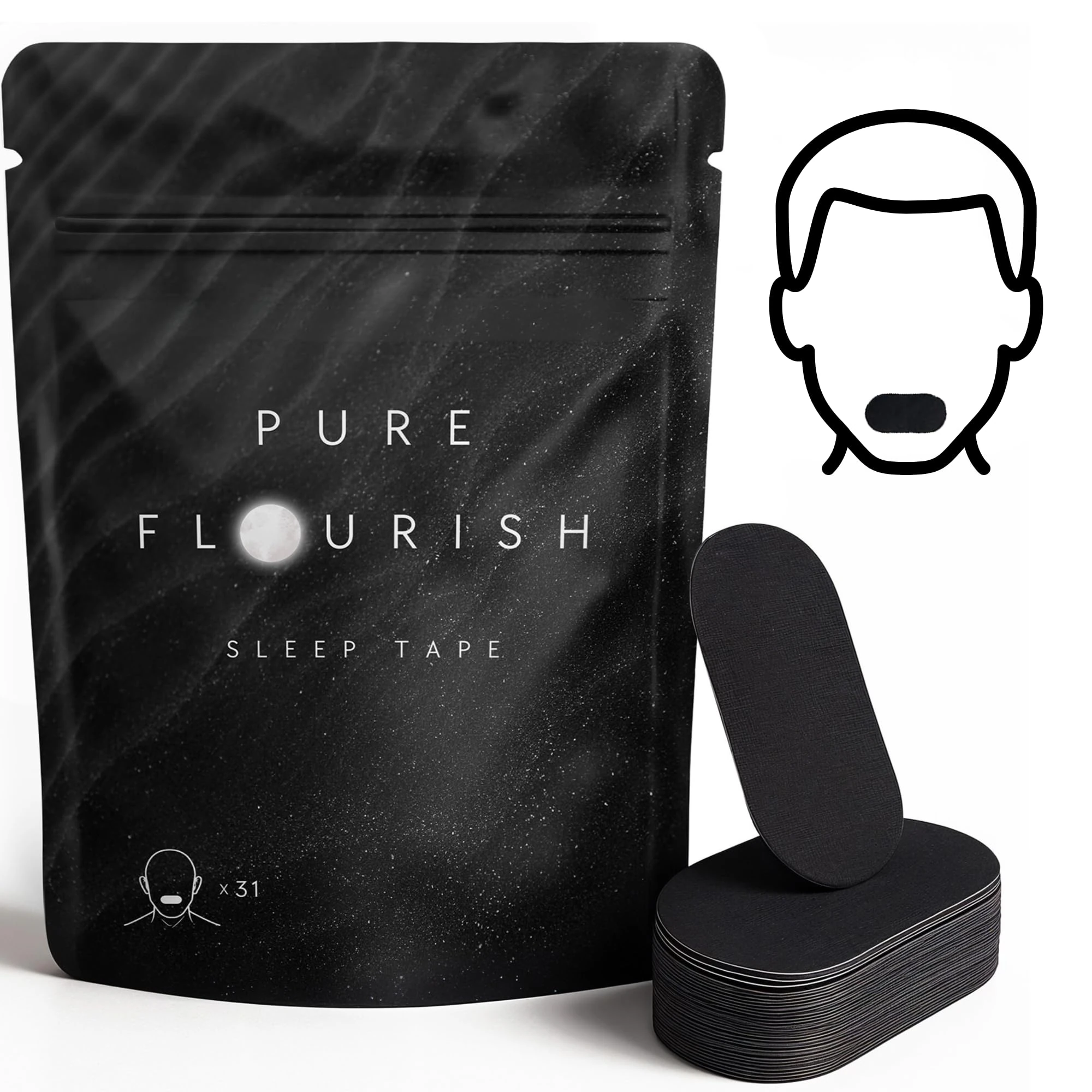 Pure Flourish Sleep Tape | 31 x Hypoallergenic Mouth Strips | Anti Snoring Device, Supports Nasal Breathing | Clinically Tested Dug Free Anti-Snoring Aids for All Genders