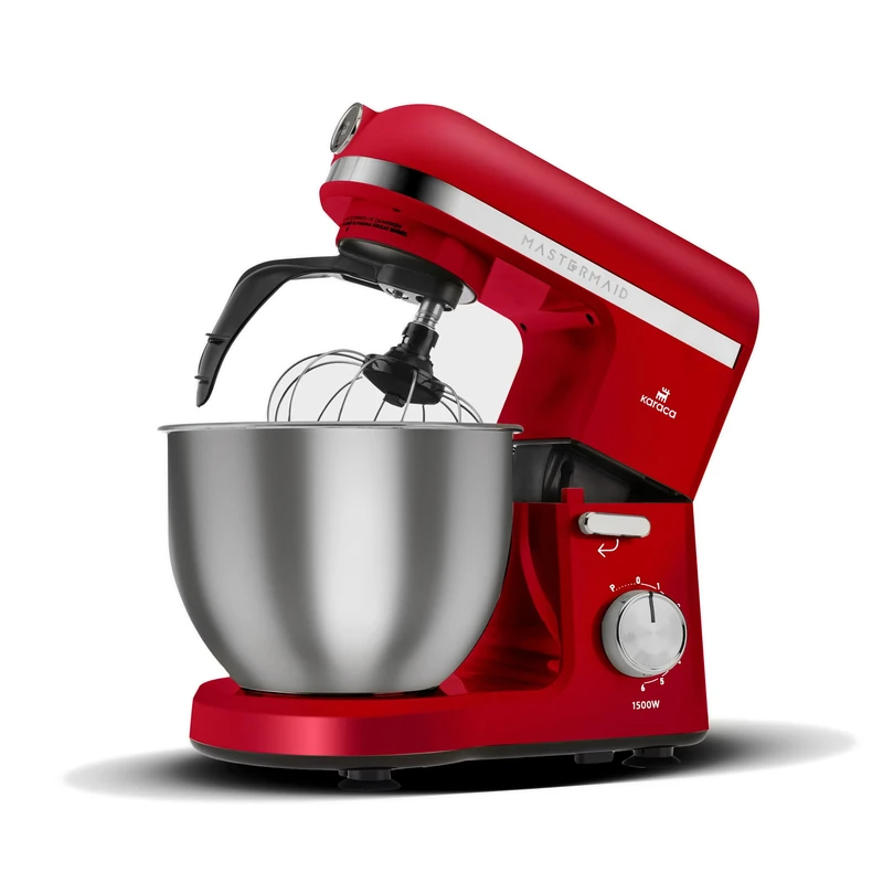 Karaca Mastermaid Chef Pro Stand Mixer - 1500W Electric Stand Mixers for Baking, Dough Mixer with Non-Stick 5L Bowl, 6-Speed, Dough Hook, Whisk, Red