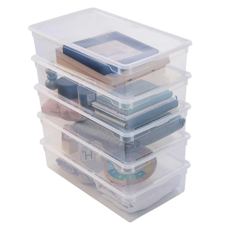 Sundis Clear Box, Set of 5 30L Clear Plastic Storage Boxes with Lid, Stackable and Stackable
