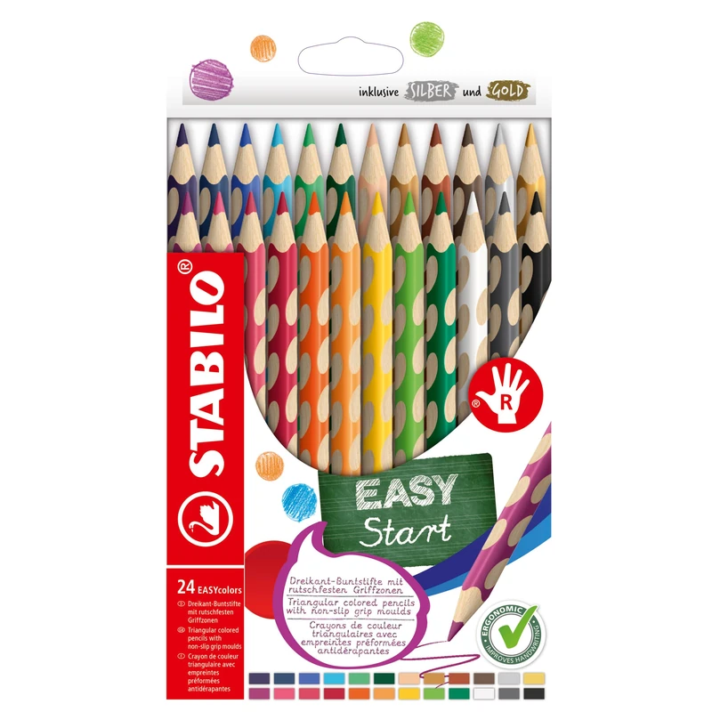 STABILO EASYcolors - Ergonomic Colouring Pencil - Right-Handed - Pack of 24 - Assorted Colours
