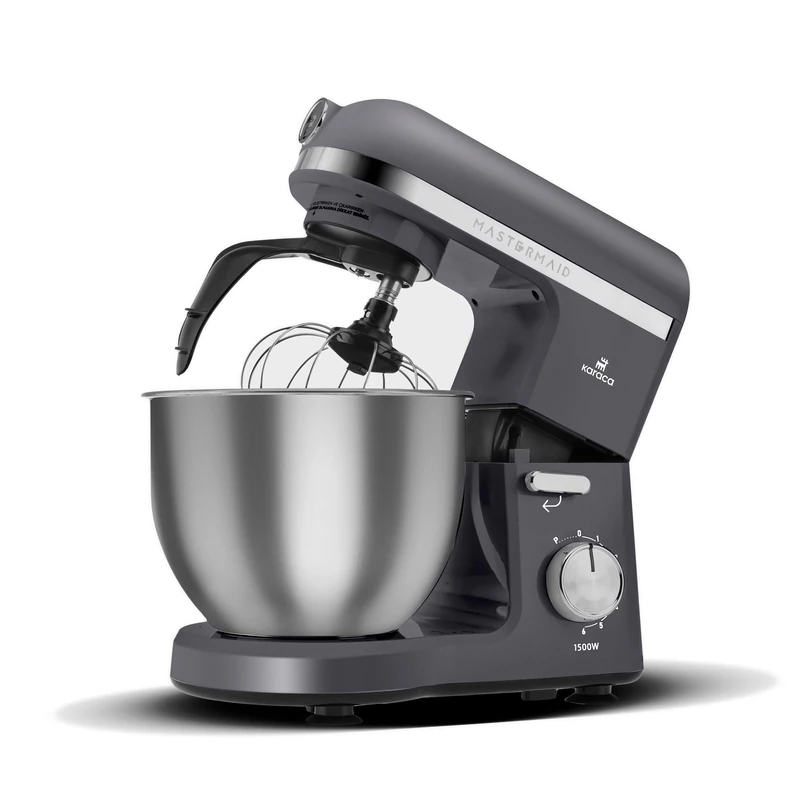 Karaca Mastermaid Chef Pro Stand Mixer - 1500W Electric Stand Mixers for Baking, Dough - Non-Stick 5L Bowl, Dough Hook, Whisk, 6-Speed, Space Grey