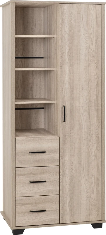 Seconique Oliver 1 Door 3 Drawer Open Shelf Wardrobe in Light Oak Effect