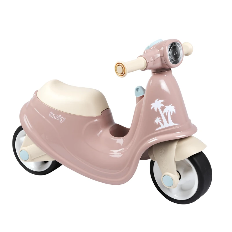 Smoby - Pink Scooter Ride-On - Realistic Design - Mechanical Key, Front Headlight - Silent Wheels - Toy Box - From 18 Months