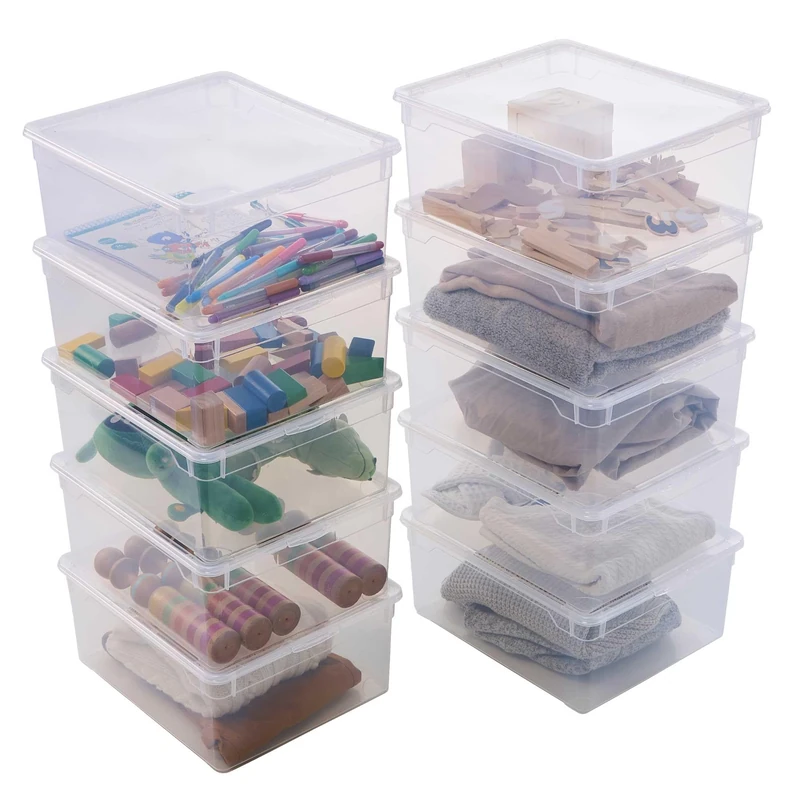 Sundis Clear Box 10 x 18L Clear Plastic Storage Boxes with Lids Stackable Storage Boxes for Clothes