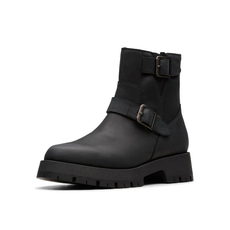 Clarks Ledwick Haley Womens Black Oily Lea, 5.5