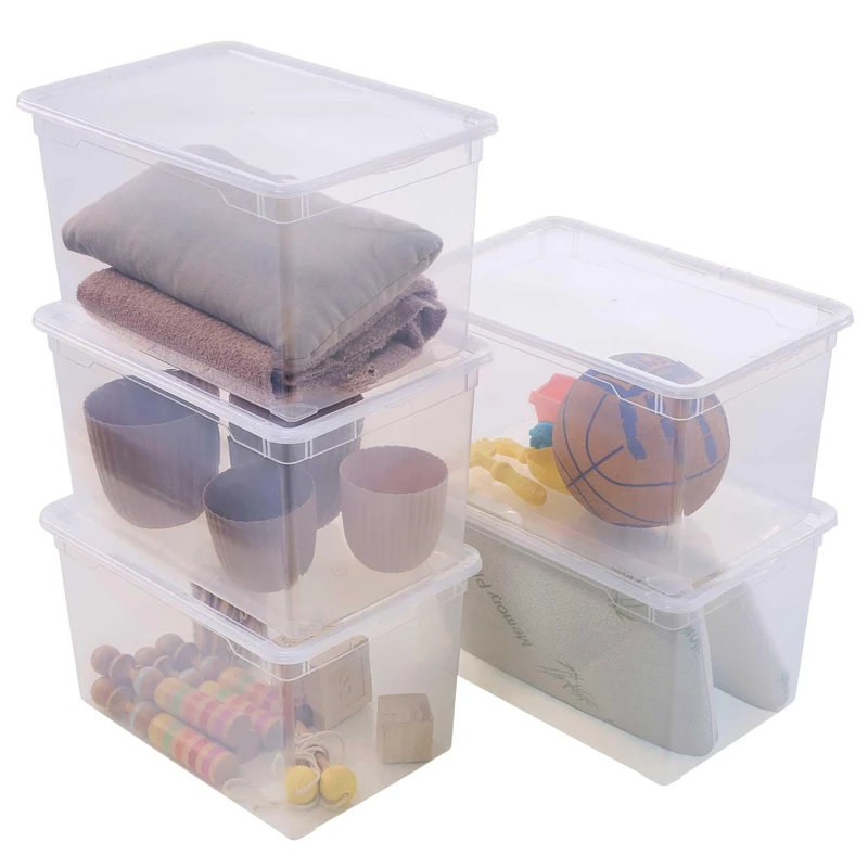 Sundis Clear Box, Set of 5 46L Clear Plastic Storage Boxes with Lid, Stackable and Stackable