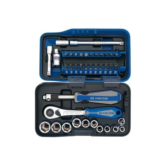 King Tony 2539MR01AM Caja De Sockets Y Accesorios 1/4" for DIYers & Professionals, Designed for Repair and Installation tasks, 39 Pieces