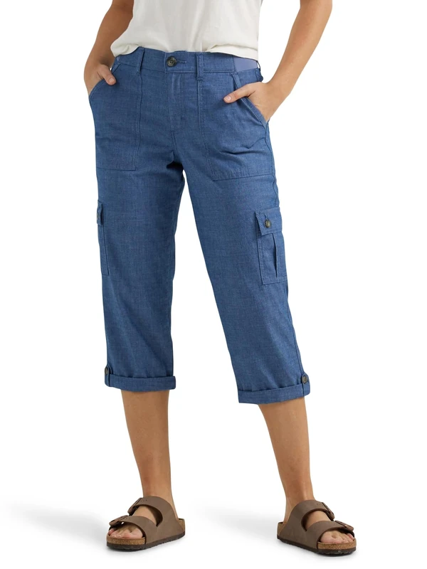 Lee Women's Ultra Lux Comfort with Flex-to-go Cargo Capri Pant, Chambray, 12 US