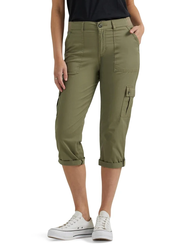 Lee Women's Ultra Lux Comfort with Flex-to-go Cargo Capri Pant, Deep Lichen Green, 14 US