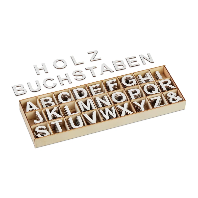 Relaxdays 324-Piece Wooden Letter Set - White Alphabet ABC