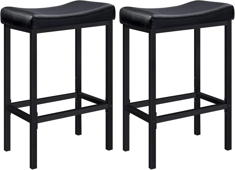 HOOBRO Bar Stools Set of 2, Breakfast Stools Height 63 cm with Footrests, PU Leather Kitchen Chairs, Counter Bar Chairs with Saddle Seat for Dining Room, Home Bar, Black EBB10RBY01