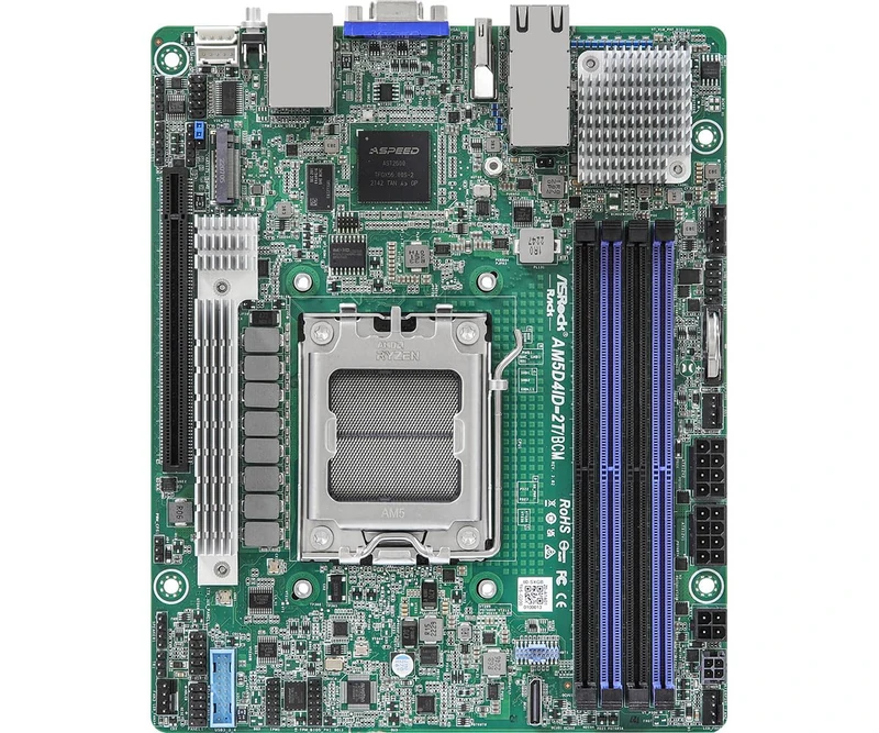 ASRock Rack AM5D4ID-2T/BCM Deep Mini-ITX Server Motherboard AMD Ryzen 7000 AM5 (LGA 1718) KNOLL3 X300 Dual 10G LAN