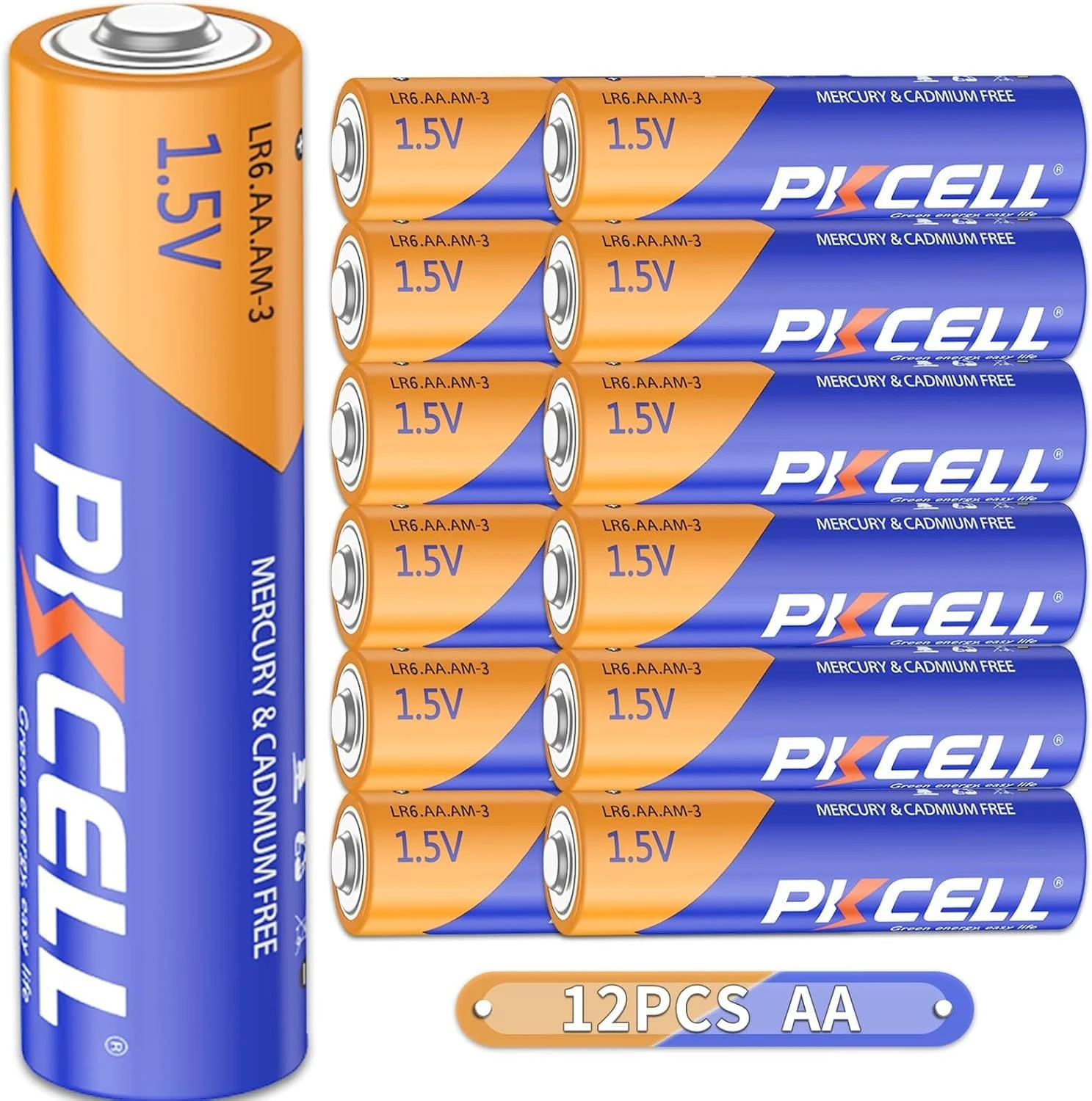 PKCELL AA LR6 Batteries, 1.5V Alkaline Battery AA Batteries for Keyboards Clocks Remote Controls, Pack of 12