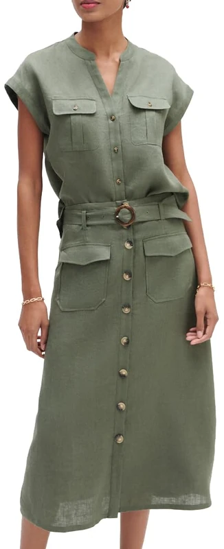 Caroll Midi Linen Skirt, Khaki Green, UK 10 - Image 1