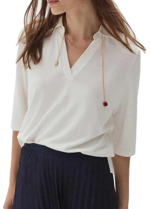 Caroll T-Shirt with Shirt Collar 100% Cotton, Ivory, UK 14-16 - Image 1