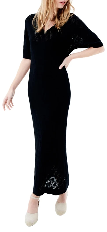 Caroll Short Sleeve Midi Dress, Black, 8 - Image 1