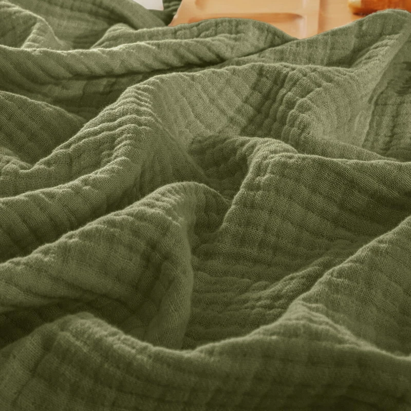 PHF 100% Cotton Muslin Blanket King Size 108"x90", 4-Layer Lightweight Gauze Throw, Breathable Cloud-Soft Minimalist Blanket for Bed, Couch, Camping & Baby, Olive Green
