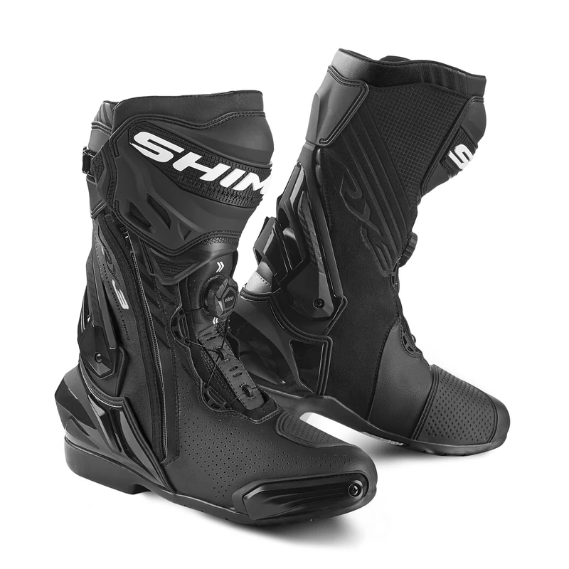 SHIMA VRX-3 Men, Motorbike Boots for Men - Reinforced Leather Mens Biker Boots with ATOP closure, Side Zipper, Ankle Support, Anti-Slip Sole, Gear Shift Handle (Black, 8) - Image 1