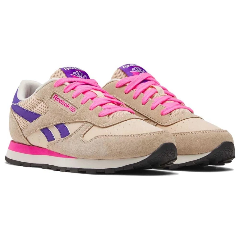 Reebok Classic Leather Tapioca/ATOMICPINK/SOLARPURPLE Unisex Running Shoes - Image 1