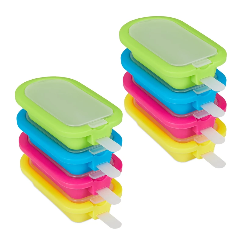 Relaxdays Set of 8 Popsicle Moulds, BPA-free Silicone, Ice lolly Forms, Fruit Sticks, Frozen Juice, Green/Blue/Pink