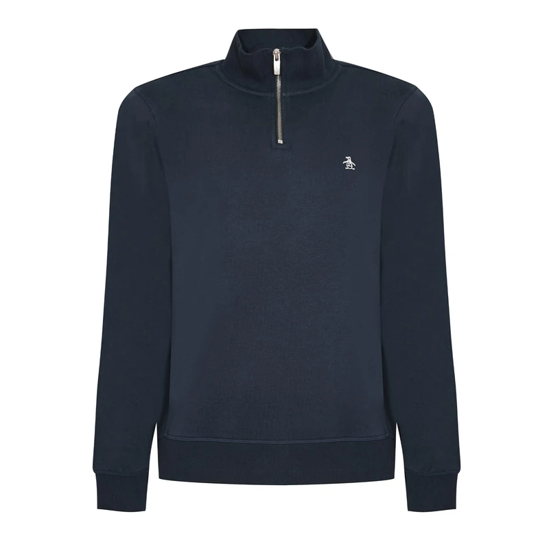 Original Penguin - Men’s Quarter Zip Sweatshirt, Sticker Pete, Organic Cotton Fleece, Long Sleeve, Rain Heather, Extra Extra Large - Image 1
