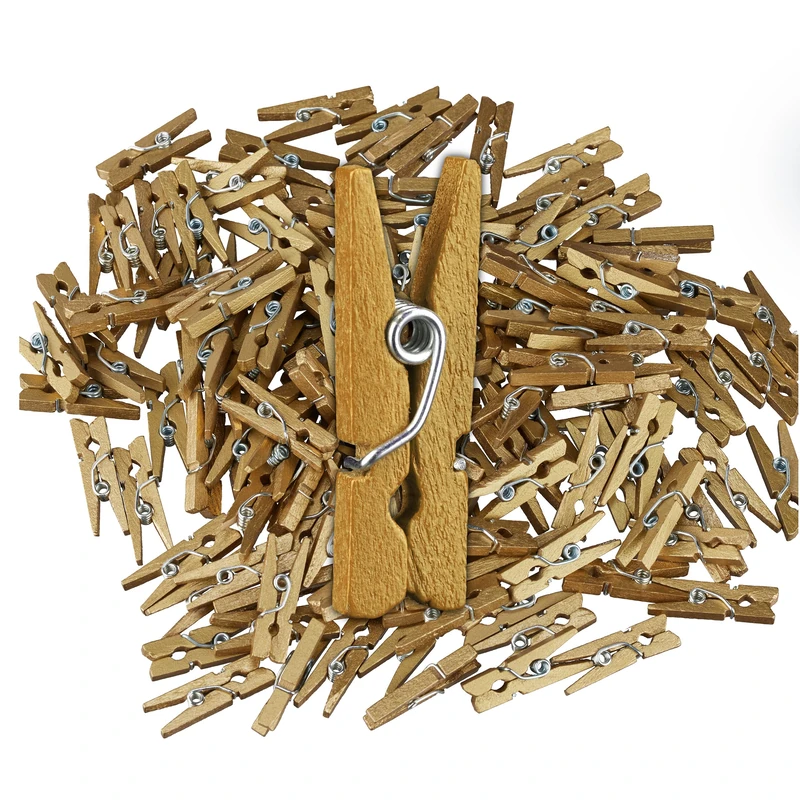 Relaxdays Mini Laundry Pegs, Set of 400, Celebrations, Hanging Photos, Decorating, Crafting, Wooden Clothes Clips, Gold, Wood, 2.5 x 0.8 x 0.3 cm - Image 1
