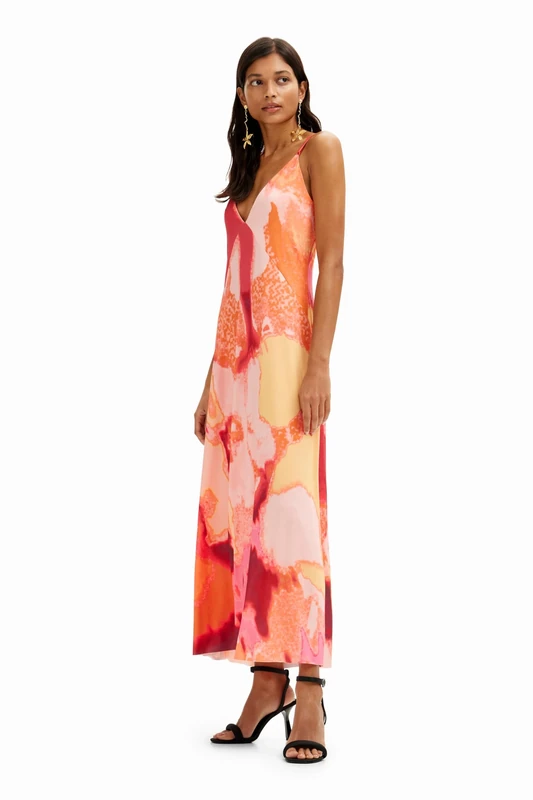 Desigual Women's Out-of-Focus Midi Slip Dress Orange, Orange, XL