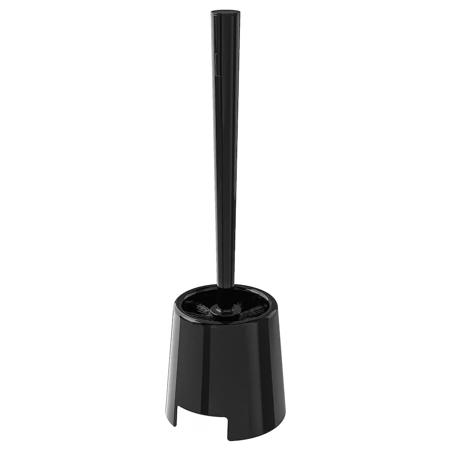 BOLMEN - Toilet brush and holder, Black plastic with Strong Dense Bristles