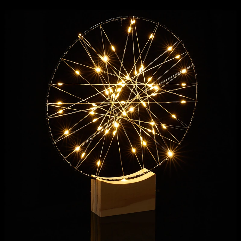 Relaxdays LED Ring Decoration, for Table & Windowsill, with Wooden Base, 30 x 25 x 3.5 cm, Battery-Operated, Silver, Iron