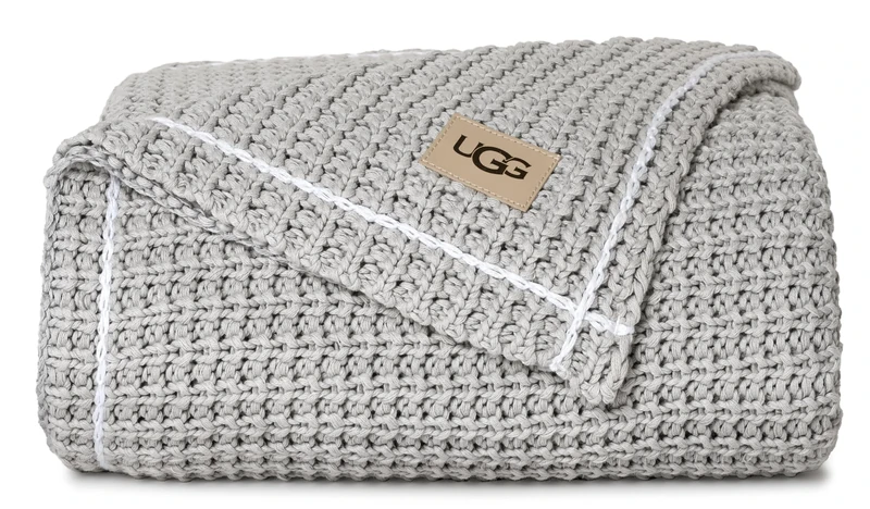 UGG 38815 Luna Cotton Oversized Waffle Knit Throw Blanket Super Soft Lightweight Breathable Cozy Machine Washable 100% Cotton Comfort Summer Throw Blankets for Home or Travel, 70 x 50-Inch, Stone