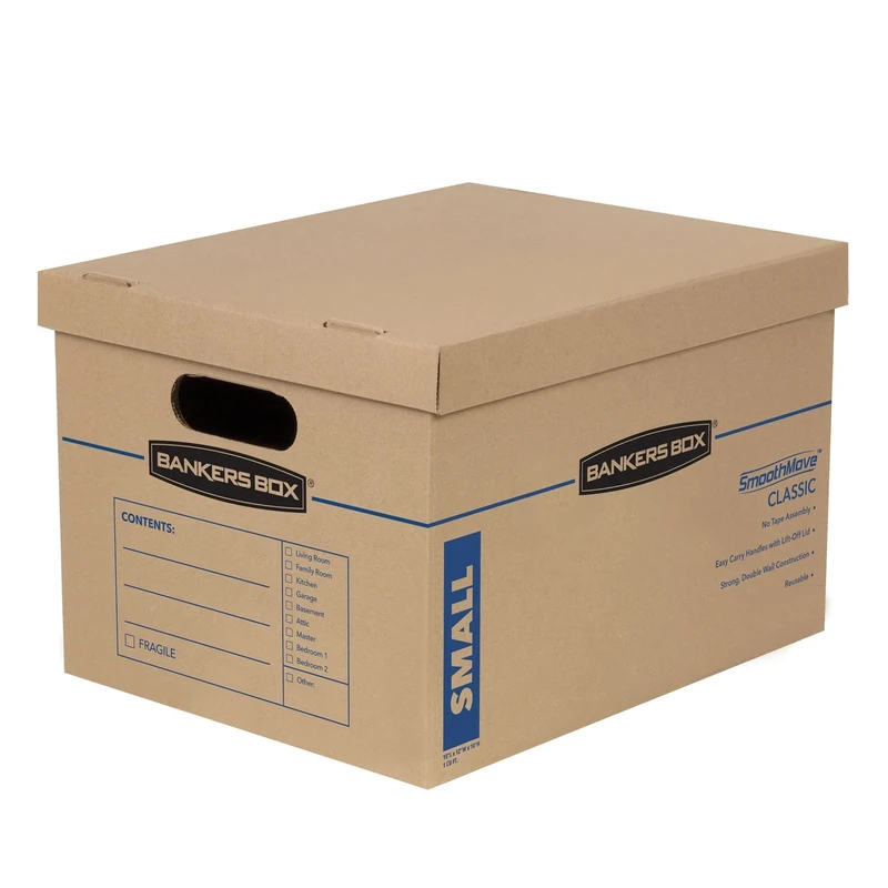 30 BANKERS BOX Strong Moving Boxes, SmoothMove Classic 32 Litre Moving and Storage Boxes, Tape-Free Assembly, Easy Carry Handles, 38cm x 33cm x 26cm, Brown
