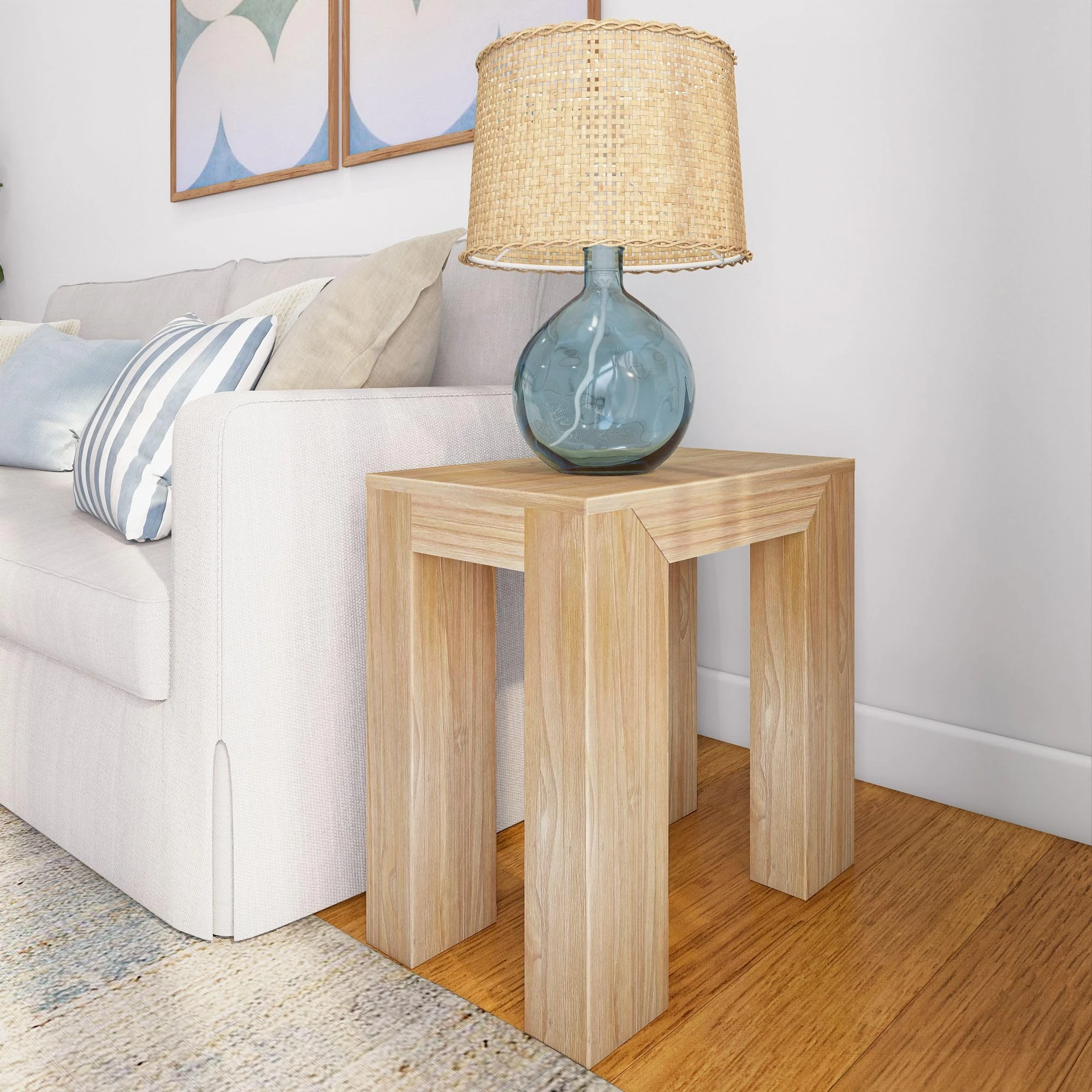 Plank+Beam Modern Rectangular Side Table, Slim Side Table for Living Room, Narrow Nightstand for Small Spaces, Wood End Table for Bedroom, Blonde Wirebrush