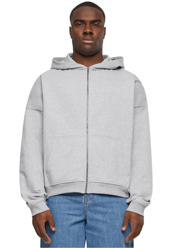 Build your Brand Men's 90's Zip Hoody Hooded Sweatshirt, Heathergrey, L