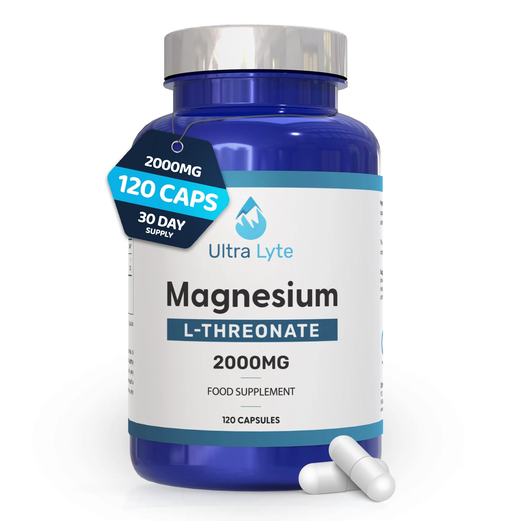 Ultra Lyte Magnesium L-Threonate – 2000mg Magnesium Supplement for Cognitive Support – 120 Capsules for Sleep Support & Relaxation - Vegan Friendly
