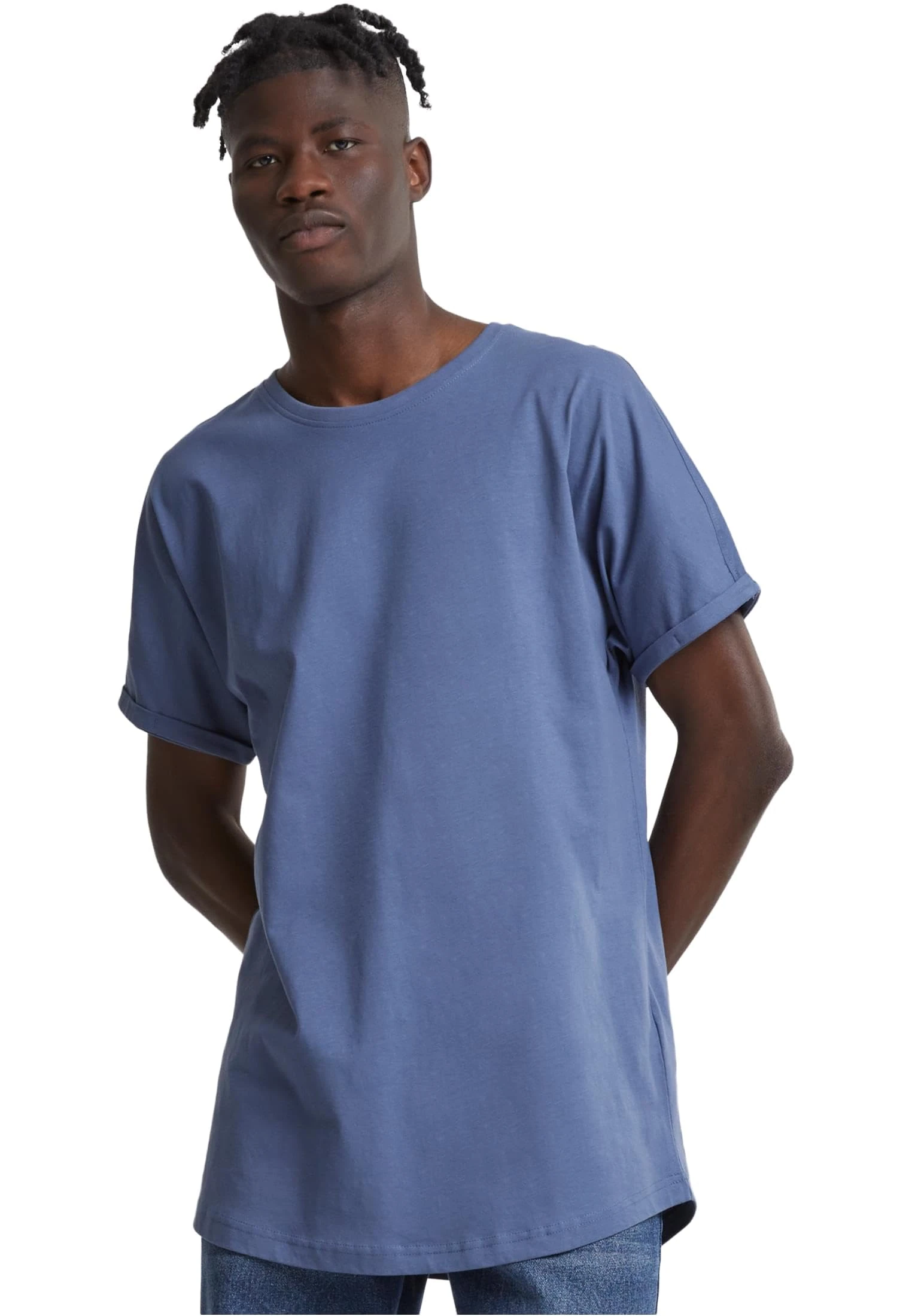 Urban Classics Men's Long Shaped Turnup Tee T-Shirt, Vintageblue, M